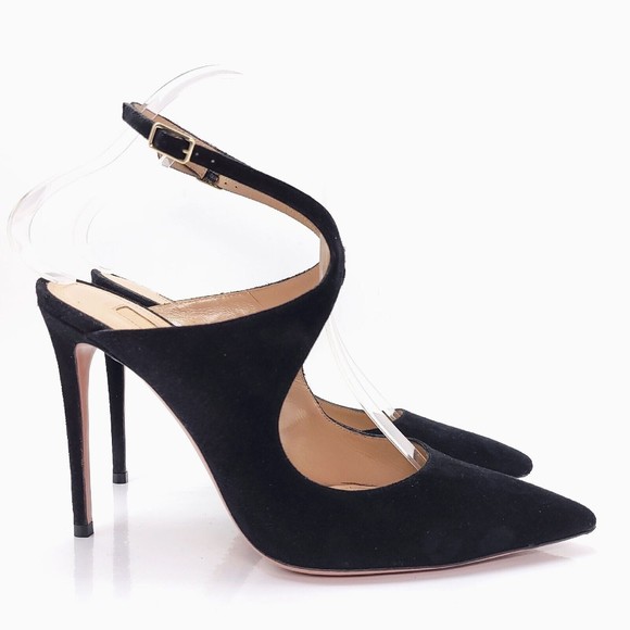 Aquazzura Shoes - Aquazzura Talana Pointed Pump Black Suede Stiletto Ankle Strap Sandal EU 38 US 8